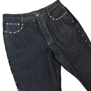 Vintage Womens Size 20 Revolt Jeans Co. Dark Blue Wash Flare Silver Studded Jean